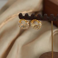 1 Pair Elegant Simple Style Geometric Solid Color Plating Inlay Titanium Steel Artificial Diamond 18k Gold Plated Hoop Earrings main image 3