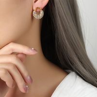 1 Pair Elegant Simple Style Geometric Solid Color Plating Inlay Titanium Steel Artificial Diamond 18k Gold Plated Hoop Earrings main image 5
