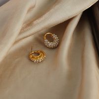 1 Pair Elegant Simple Style Geometric Solid Color Plating Inlay Titanium Steel Artificial Diamond 18k Gold Plated Hoop Earrings main image 9