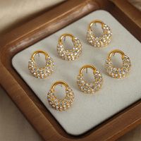 1 Pair Elegant Simple Style Geometric Solid Color Plating Inlay Titanium Steel Artificial Diamond 18k Gold Plated Hoop Earrings main image 10