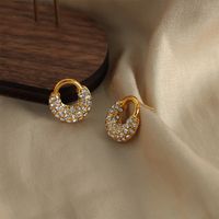 1 Pair Elegant Simple Style Geometric Solid Color Plating Inlay Titanium Steel Artificial Diamond 18k Gold Plated Hoop Earrings main image 6