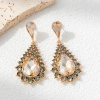 1 Pair Casual Elegant Badge Water Droplets Alloy Glass Rhinestones Drop Earrings sku image 6