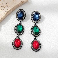 1 Paire Décontractée Élégant Coloré Les Gouttelettes D'eau Alliage Verre Strass Boucles D'oreilles main image 1