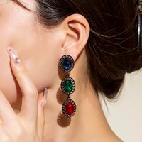 1 Pair Casual Elegant Colorful Water Droplets Alloy Glass Rhinestones Drop Earrings main image 3