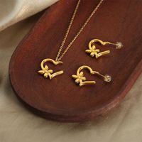 Wholesale Casual Simple Style Heart Shape Flower Butterfly Titanium Steel Plating 18k Gold Plated Jewelry Set main image 10