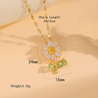 Stainless Steel 18K Gold Plated Simple Style Plating Inlay Flower Rhinestones Pendant Necklace sku image 3
