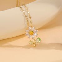 Stainless Steel 18K Gold Plated Simple Style Plating Inlay Flower Rhinestones Pendant Necklace main image 11