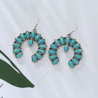 1 Pair Vintage Style Simple Style Classic Style Horse Eye Plating Inlay Alloy Turquoise Silver Plated Drop Earrings main image 5