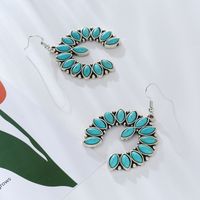 1 Pair Vintage Style Simple Style Classic Style Horse Eye Plating Inlay Alloy Turquoise Silver Plated Drop Earrings main image 3