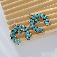 1 Pair Vintage Style Simple Style Classic Style Horse Eye Plating Inlay Alloy Turquoise Silver Plated Drop Earrings main image 4