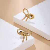1 Pair Simple Style Classic Style Solid Color Bow Knot Plating Titanium Steel 18k Gold Plated Ear Studs main image 4