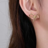 1 Pair Simple Style Classic Style Solid Color Bow Knot Plating Titanium Steel 18k Gold Plated Ear Studs main image 5