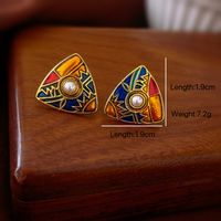 1 Pair Retro Triangle Inlay Alloy Artificial Pearls Ear Studs main image 6