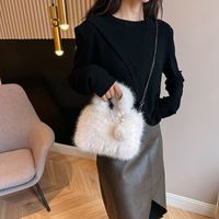 Women's Plush Solid Color Cute Classic Style Streetwear Fluff Ball Sewing Thread Chain Square Magnetic Buckle Handbag main image 8