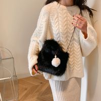 Women's Plush Solid Color Cute Classic Style Streetwear Fluff Ball Sewing Thread Chain Square Magnetic Buckle Handbag main image 7