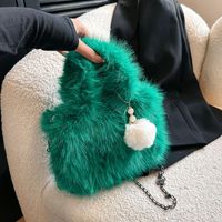 Women's Plush Solid Color Cute Classic Style Streetwear Fluff Ball Sewing Thread Chain Square Magnetic Buckle Handbag sku image 5