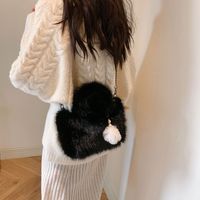 Women's Plush Solid Color Cute Classic Style Streetwear Fluff Ball Sewing Thread Chain Square Magnetic Buckle Handbag sku image 7