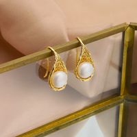 1 Pair Simple Style Commute Solid Color Plating Inlay Freshwater Pearl Copper Pearl 18k Gold Plated Drop Earrings sku image 1