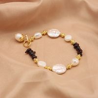 Simple Style Color Block Baroque Pearls Copper Beaded Plating 18k Gold Plated Bracelets main image 1