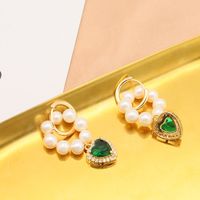 1 Piece Original Design Heart Shape Plating Inlay Copper Artificial Gemstones 18k Gold Plated Drop Earrings main image 3