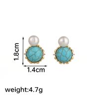 1 Pair Ig Style Retro Round Plating Metal Inlay Copper Natural Stone 18k Gold Plated Ear Studs sku image 3