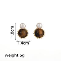 1 Pair Ig Style Retro Round Plating Metal Inlay Copper Natural Stone 18k Gold Plated Ear Studs sku image 4