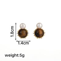 1 Par Estilo Ig Retro Ronda Enchapado Metal Embutido Cobre Piedra Natural Chapado En Oro De 18 Quilates. Pendientes sku image 4