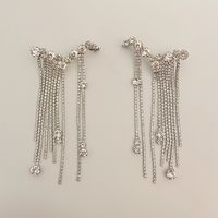 1 Pair Elegant Luxurious Geometric Tassel Inlay Alloy Rhinestones Silver Plated Drop Earrings main image 9