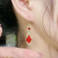 1 Pair Glam Pastoral Simple Style Quadrilateral Rhombus Inlay Alloy Artificial Gemstones Gold Plated Drop Earrings main image 4