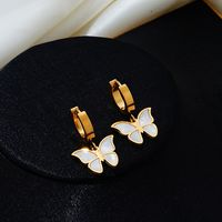 Simple Style Butterfly Stainless Steel Titanium Steel Plating Inlay Shell Gold Plated Jewelry Set main image 7