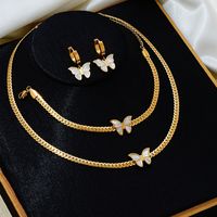Simple Style Butterfly Stainless Steel Titanium Steel Plating Inlay Shell Gold Plated Jewelry Set main image 1