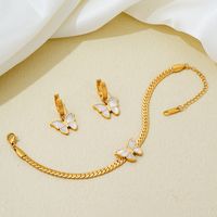 Simple Style Butterfly Stainless Steel Titanium Steel Plating Inlay Shell Gold Plated Jewelry Set main image 3
