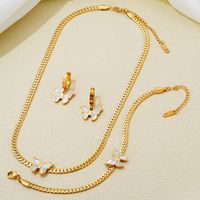 Simple Style Butterfly Stainless Steel Titanium Steel Plating Inlay Shell Gold Plated Jewelry Set sku image 4