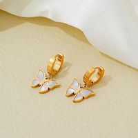 Simple Style Butterfly Stainless Steel Titanium Steel Plating Inlay Shell Gold Plated Jewelry Set main image 5