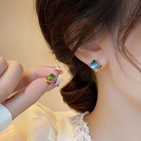 1 Pair Cute Simple Style Rubik's Cube Artificial Gemstones Gold Plated Ear Studs main image 1