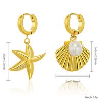 1 Pair Vacation Starfish Shell Plating Inlay Stainless Steel Imitation Pearl Zircon Gold Plated Drop Earrings main image 11