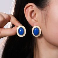 1 Pair Simple Style Oval Inlay Alloy Artificial Gemstones Ear Studs main image 1