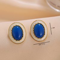 1 Pair Simple Style Oval Inlay Alloy Artificial Gemstones Ear Studs main image 2