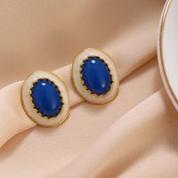 1 Pair Simple Style Oval Inlay Alloy Artificial Gemstones Ear Studs main image 3