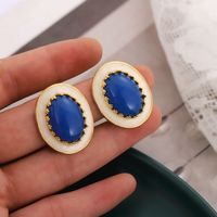 1 Pair Simple Style Oval Inlay Alloy Artificial Gemstones Ear Studs main image 4