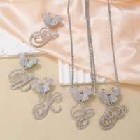 Hip-Hop Letter Butterfly 304 Stainless Steel Copper Plating Inlay Rhinestones Rhodium Plated Women's Pendant Necklace main image 1