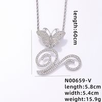 Hip-Hop Letter Butterfly 304 Stainless Steel Copper Plating Inlay Rhinestones Rhodium Plated Women's Pendant Necklace sku image 22
