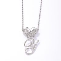 Hip-Hop Letter Butterfly 304 Stainless Steel Copper Plating Inlay Rhinestones Rhodium Plated Women's Pendant Necklace main image 5