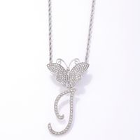 Hip-Hop Letter Butterfly 304 Stainless Steel Copper Plating Inlay Rhinestones Rhodium Plated Women's Pendant Necklace main image 7