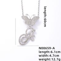 Hip-Hop Letter Butterfly 304 Stainless Steel Copper Plating Inlay Rhinestones Rhodium Plated Women's Pendant Necklace sku image 1