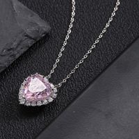 Glam Luxurious Shiny Heart Shape Sterling Silver Plating Inlay High Carbon Diamond White Gold Plated Pendant Necklace main image 4