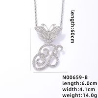 Hip-Hop Letter Butterfly 304 Stainless Steel Copper Plating Inlay Rhinestones Rhodium Plated Women's Pendant Necklace sku image 2