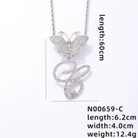 Hip-Hop Letter Butterfly 304 Stainless Steel Copper Plating Inlay Rhinestones Rhodium Plated Women's Pendant Necklace sku image 3