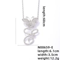 Hip-Hop Letter Butterfly 304 Stainless Steel Copper Plating Inlay Rhinestones Rhodium Plated Women's Pendant Necklace sku image 5