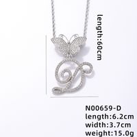 Hip-Hop Letter Butterfly 304 Stainless Steel Copper Plating Inlay Rhinestones Rhodium Plated Women's Pendant Necklace sku image 4
